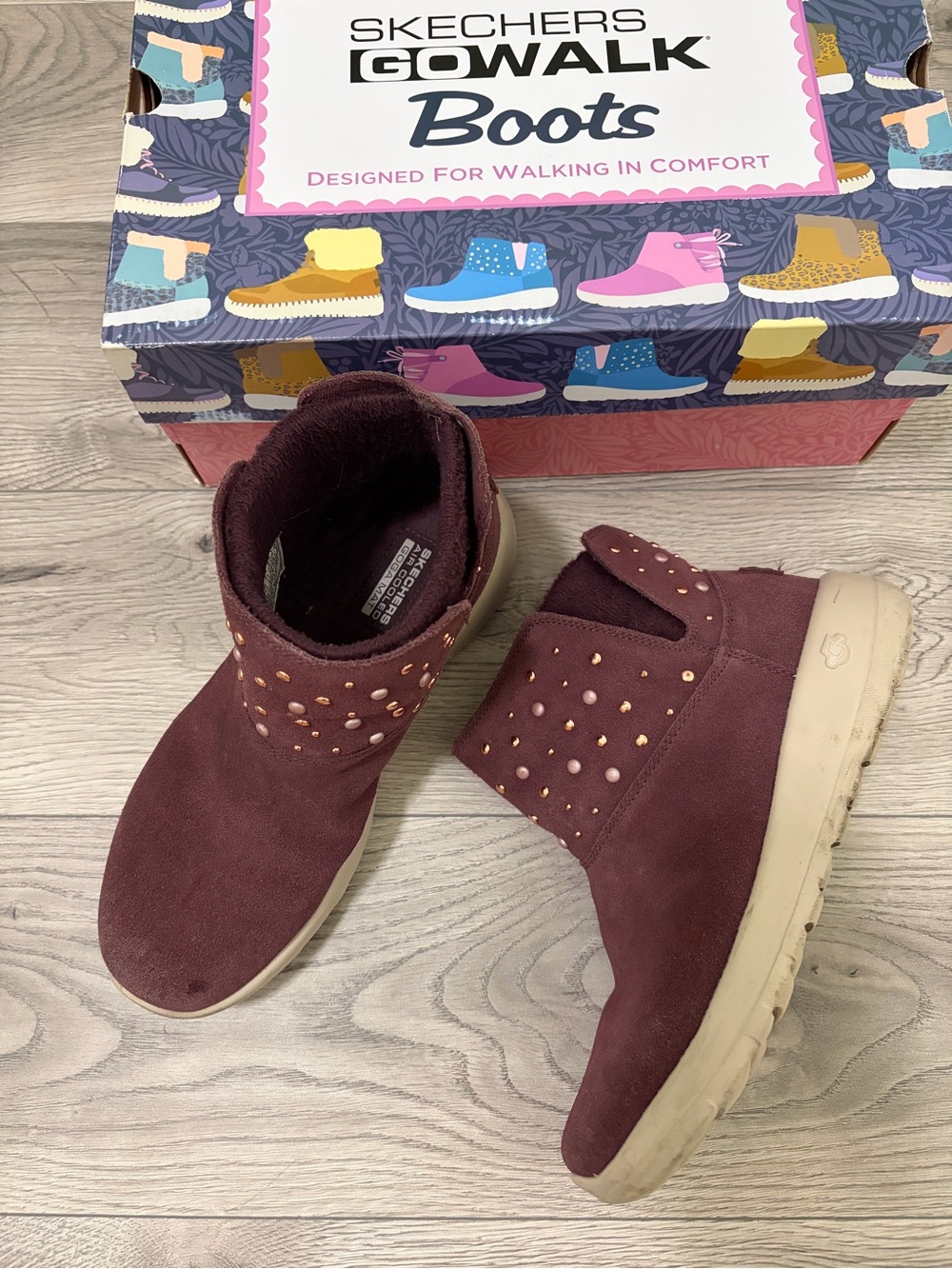 Skechers Suede-Look Studded Slip-On Ankle Boots